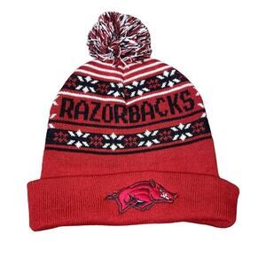 Captivating Headgear Beanie Arizona Razorback cap puff ball top red/black